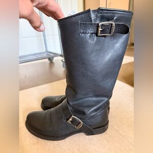 Frye Veronica Slouch Extended Calf Black Boot with Buckle Detail size 9
